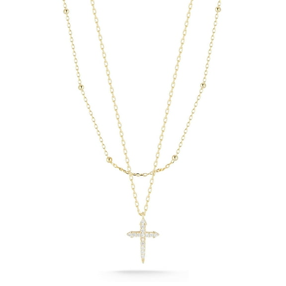 Adesso Milano Jewelry Sterling Silver Gold Plated Dainty Layered Cross Necklace for Women