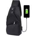 thumbnail image 1 of Bolso de hombro para hombre, bolso de pecho negro con puerto de carga USB y puerto para auriculares, mochila de viaje unisex, 1 of 5