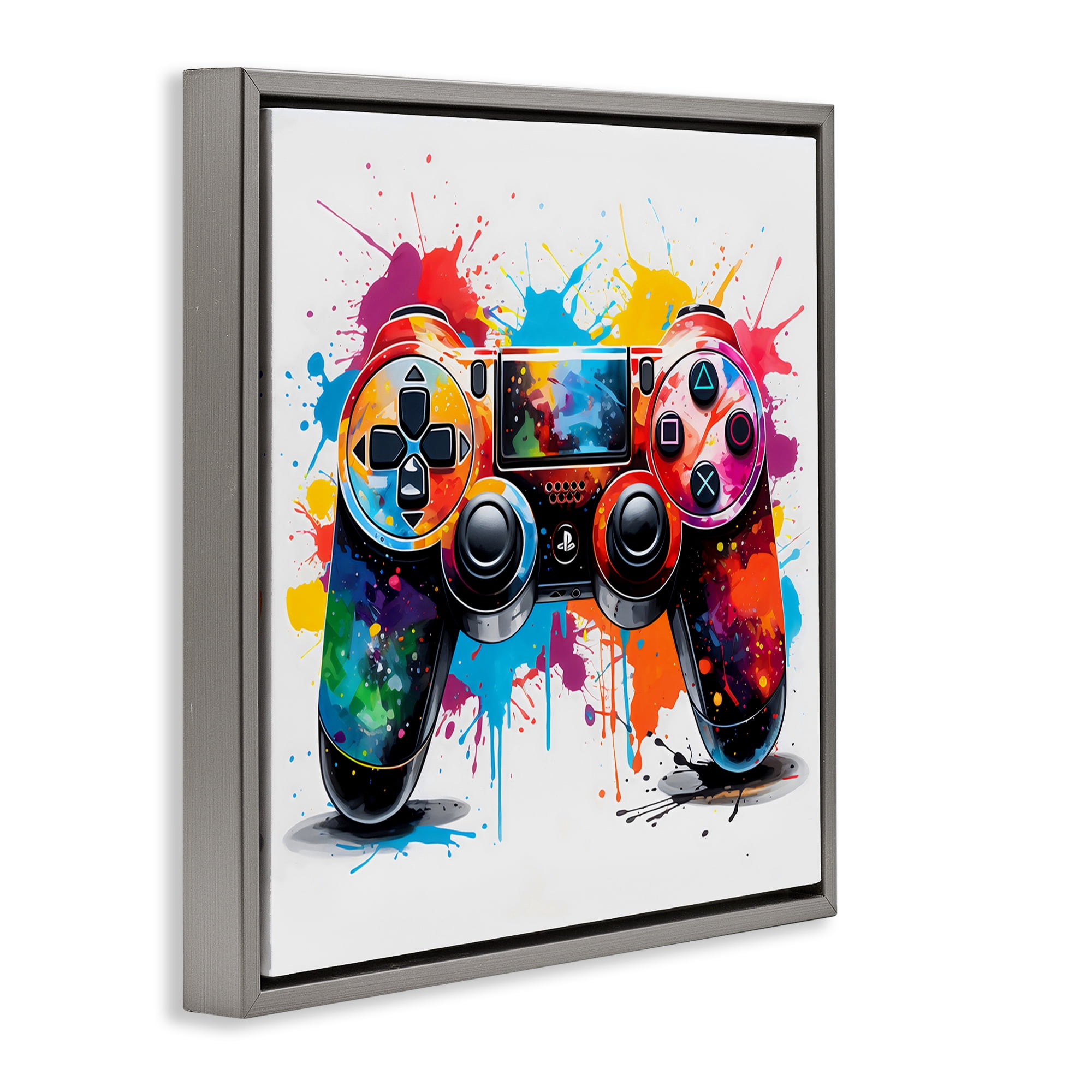 Stupell Industries Playful Bright Game Controller Gray Framed Floater Canvas Wall Art, design by Creative Studio