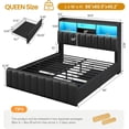 thumbnail image 3 of Aunfebrco Queen Size Bed with Bookcase Headboard and 4 Oversized Drawers, Upholstered Bed Frame with Storage,Queen Platform Bed Frame with LED Lights and Charging Station, Strong Metal Slats,Black, 3 of 9