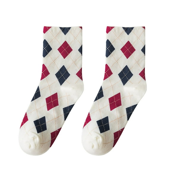 JGTDBPO Socks For Women Unisex Casual Cotton Middle Stockings Thick Wool Warm Winter Argyle Pattern Print England Style Cotton Middle Tube Socks Comfort Casual Wool Crew Socks Gift