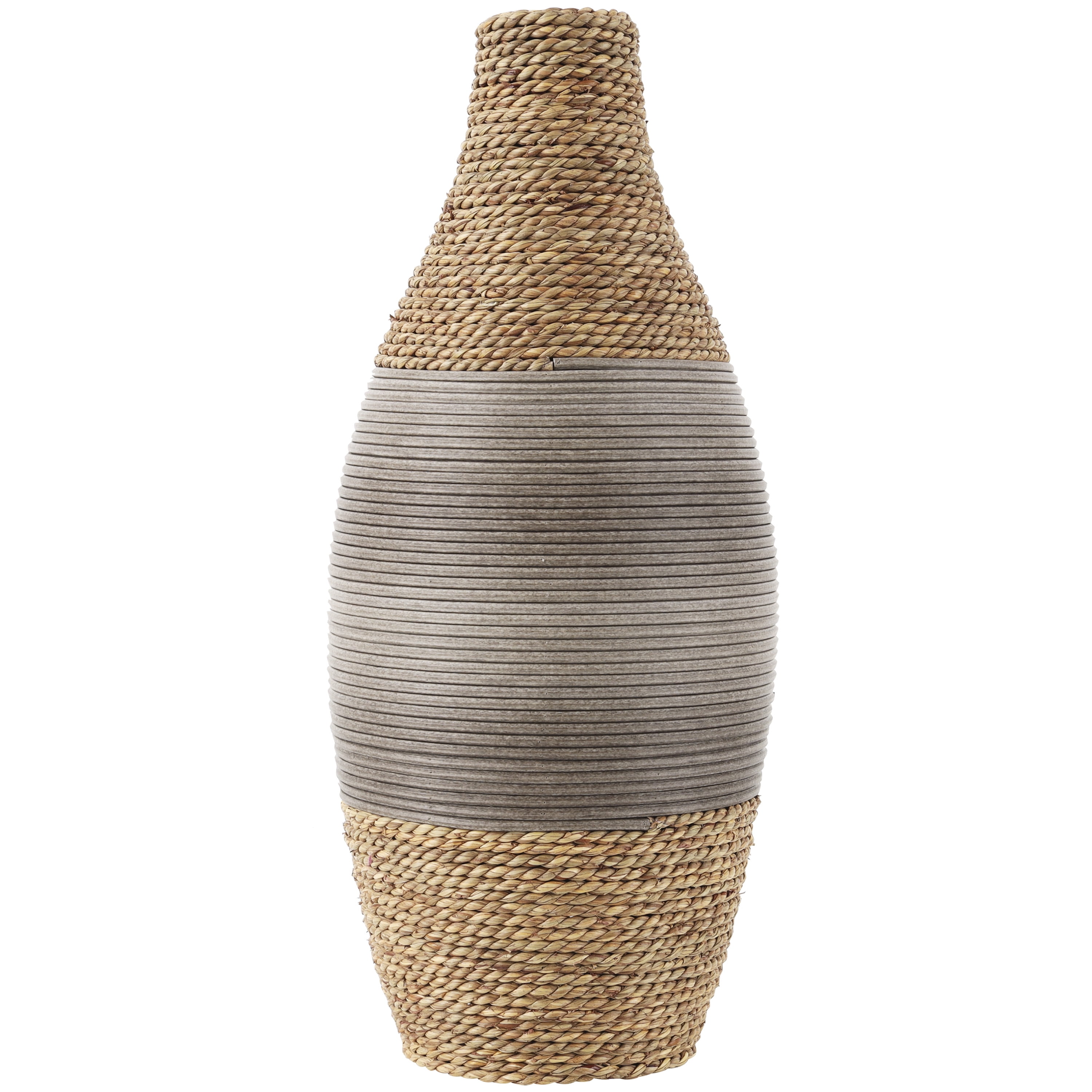 DecMode 19" Handmade Wrapped Brown Seagrass Vase with Layered Gray Paneling