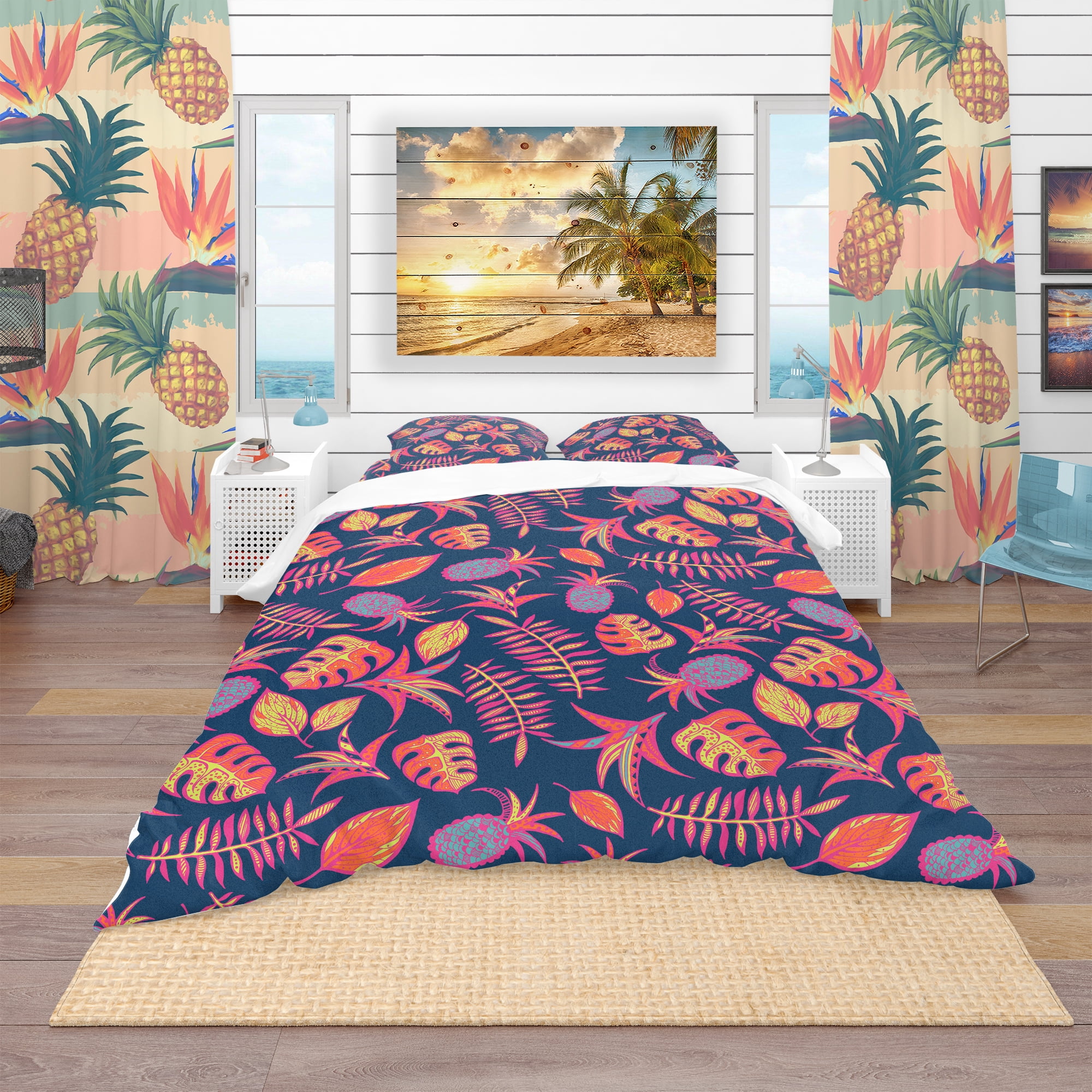 Designart 'Cartoon Tropical Pattern' Tropical Duvet Cover Set