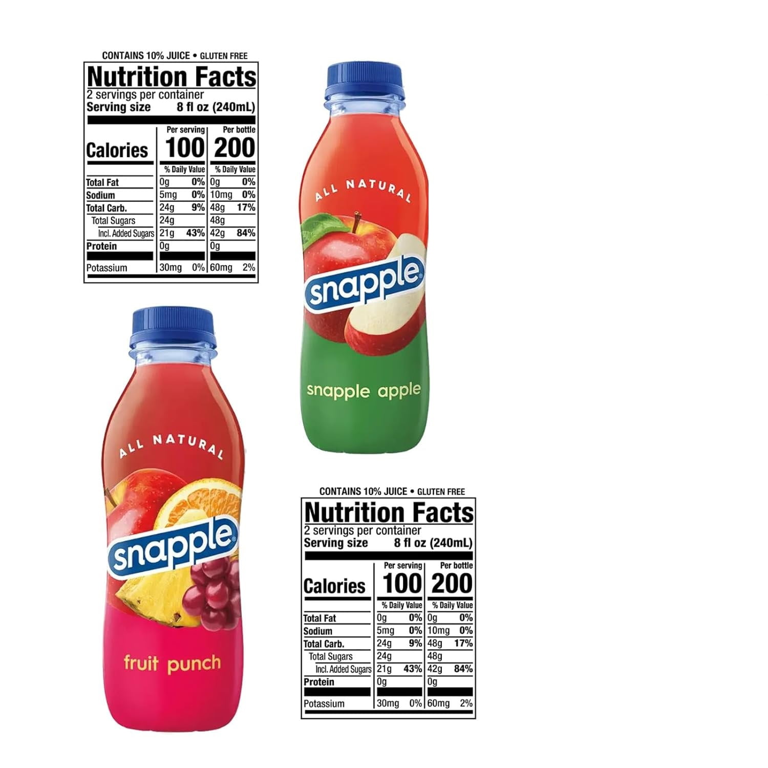 Snapple Apple + Fruit Punch All Natural Fruit Juice Drink,Gluten Free 16 fl oz Plastic Bottles, 12-Pack
