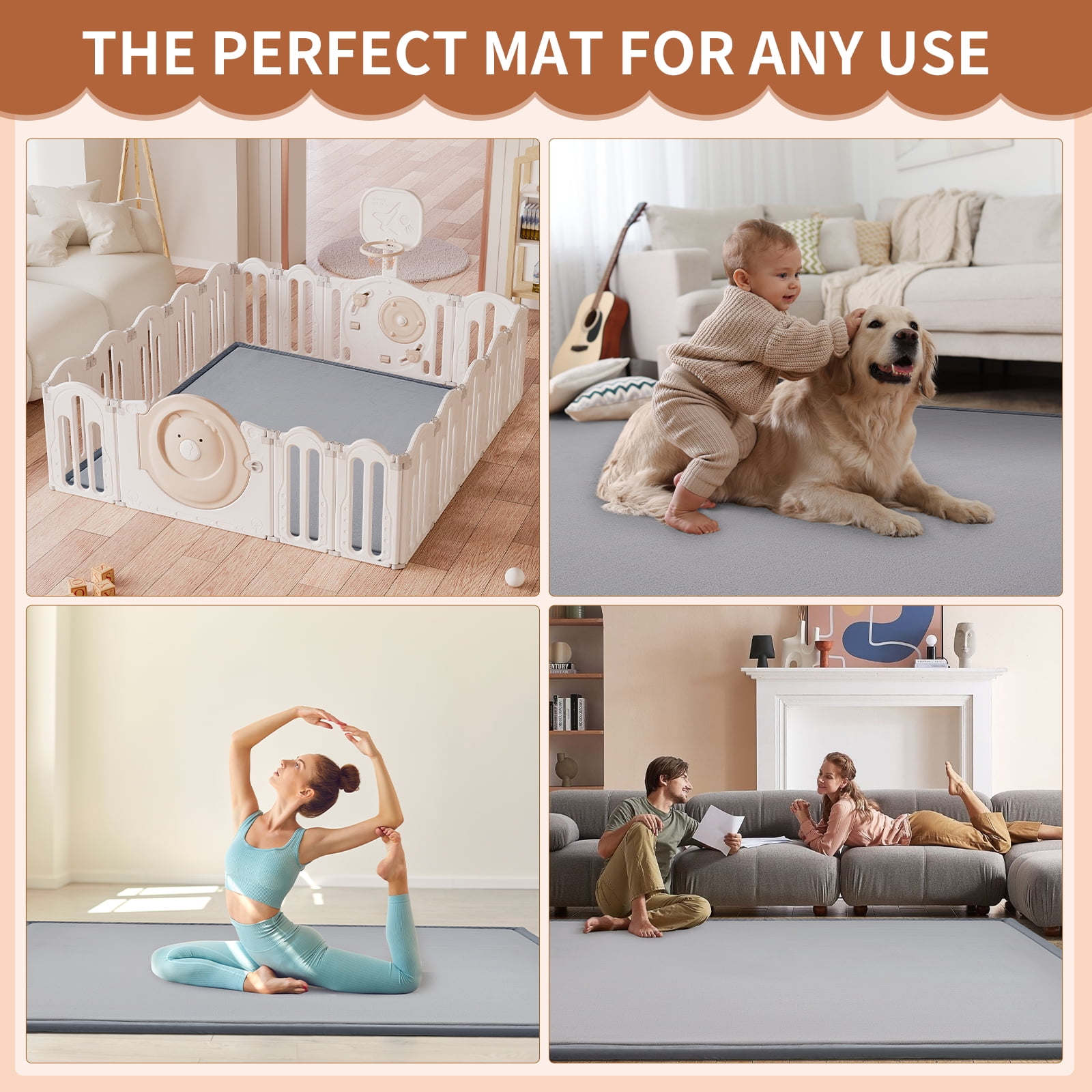 Slsy Baby Play Mat Nursery Rug, 1.4" Thick Memory Foam Soft Padded Carpet with Non-Slip Backing, Crawling Mat Exercise Pads Carpet for Babies, Toddlers, Infants, Kids
