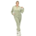 thumbnail image 2 of White Mark Women's 2-Piece Velour Long Sleeve Tracksuit Set with Faux Leather Stripe, 2 of 6