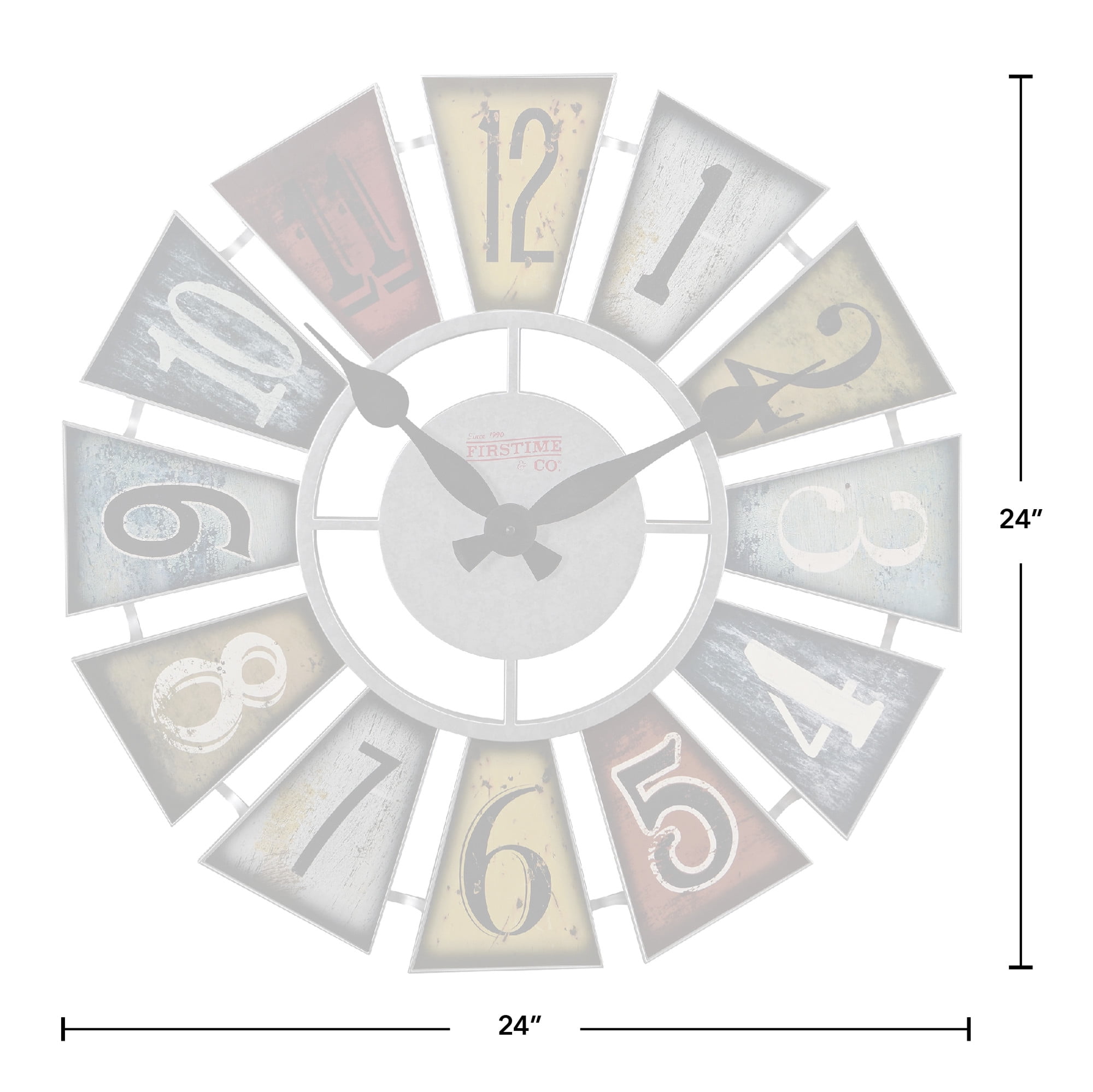 FirsTime & Co. Multicolor Numeral Windmill Wall Clock, Farmhouse, Analog, 24 x 2 x 24 in