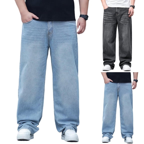 YABCSAZ Mens Baggy Jeans Casual Loose Fit Wide Leg Denim Pants Vintage Relaxed Stretch Comfortable Straight Leg Jeans Big and Tall Jeans for Men with Pockets
