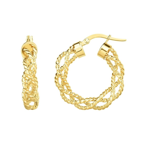 14K Gold Twisted Hoop Earring, Diameter 22mm