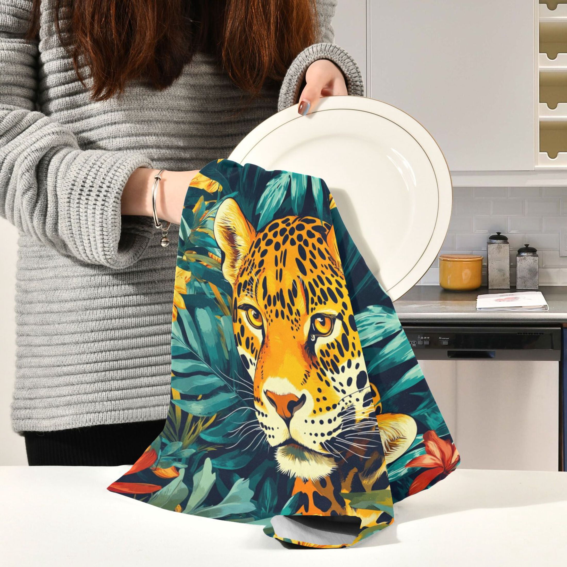 Kitchen Towel 28x18 Inches x6，Plate Towel, Decorative Towel, Napkin, Tea Towel Tea Towels For Kitchen Dish Cloths & Dish Towels Jungle Cartoon Cougar