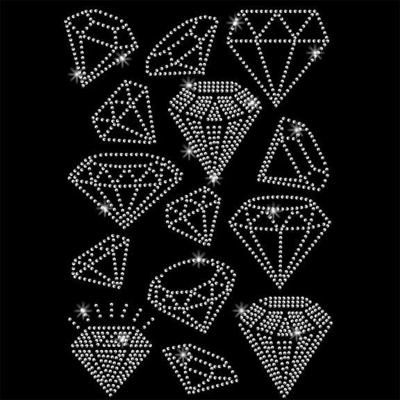 Bling Rhinestone Stickers Diamond Shape Glitter Crystal Decals Iron on Appliques Gemstone Border Sticker Glass Hotfix Rhinestone for Art Craft Clothing Decor