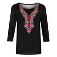 thumbnail image 4 of Penkiiy Boho Embroidered 3/4 Sleeve Tunics Shirts for Women Mexican Peasant Blouses Ethnic Bohemian Floral Tunic Tops,Vintage Floral Tunic Shirts, Flowers Embroidery Blouses S Black, 4 of 5