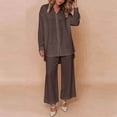 thumbnail image 5 of Cagogo Women's 2 Piece Long Sleeve Shirt Wide Leg Pants Set Casual Lounge Outfits Solid Collared Top Matching Lounge Set Airport Travel Clothes, Coffee XL, 5 of 6