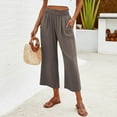 thumbnail image 4 of Hvyesh Women Capri Pants High Waisted Wide Leg Palazzo Trousers Pull On Elastic Smock Waist Loose Wide Leg Pants, 4 of 5