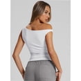 thumbnail image 5 of Womens Summer Off The Shoulder Sleeveless One Shoulder Ruched Asymmetrical Going Out Tank Crop Tops Shirts, 5 of 6