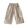 thumbnail image 3 of Afuyipoi Boys Cargo Pants Size 1-8 Elastic Waist Multi Pockets Solid Color 100% Cotton Casual Long Pants for Kids Outdoor Play Daily Beige Size 2T, 3 of 6