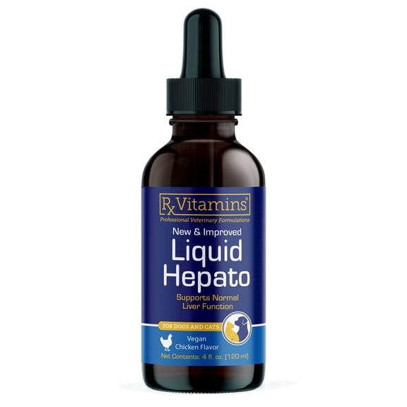 Rx Vitamins Liquid Hepato - Liquid Liver Support Supplement with Milk Thistle Extract - Hepatic Dog Supplement Enriched with Vitamin B Complex - Chicken Flavor (4oz)