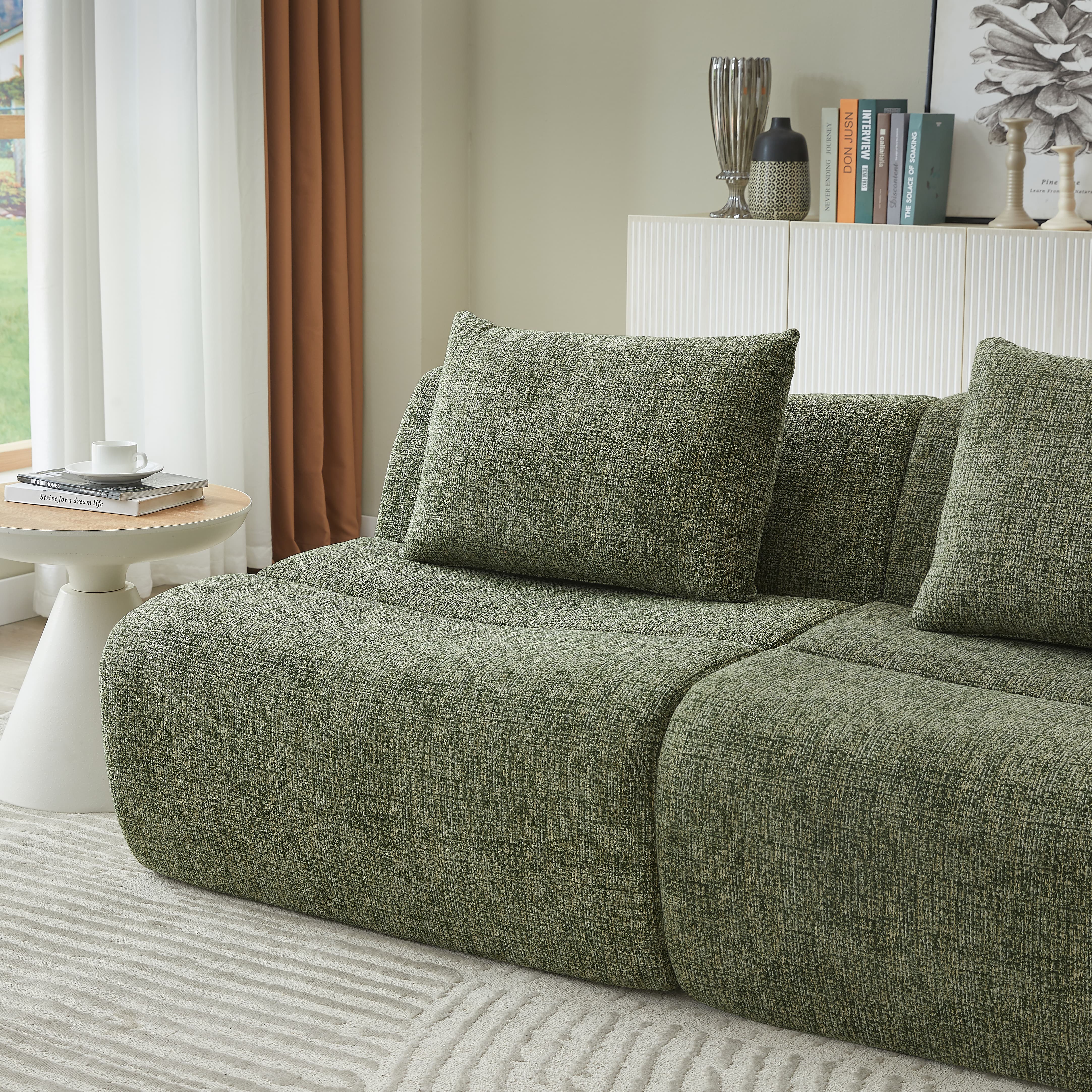 MAYEERTY Oversized 3 Seater Compressible Chenille Sectional Sofa, Modern & Space-Saving for Living Room, 107*41*27"Green