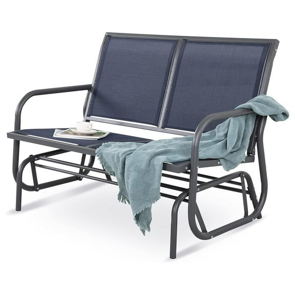 2 Person Patio Glider, Outdoor Glider Bench Patio Double Swing Rocking Chair Loveseat w/Power Coated Steel Frame and Breathable Seat Fabric,Blue