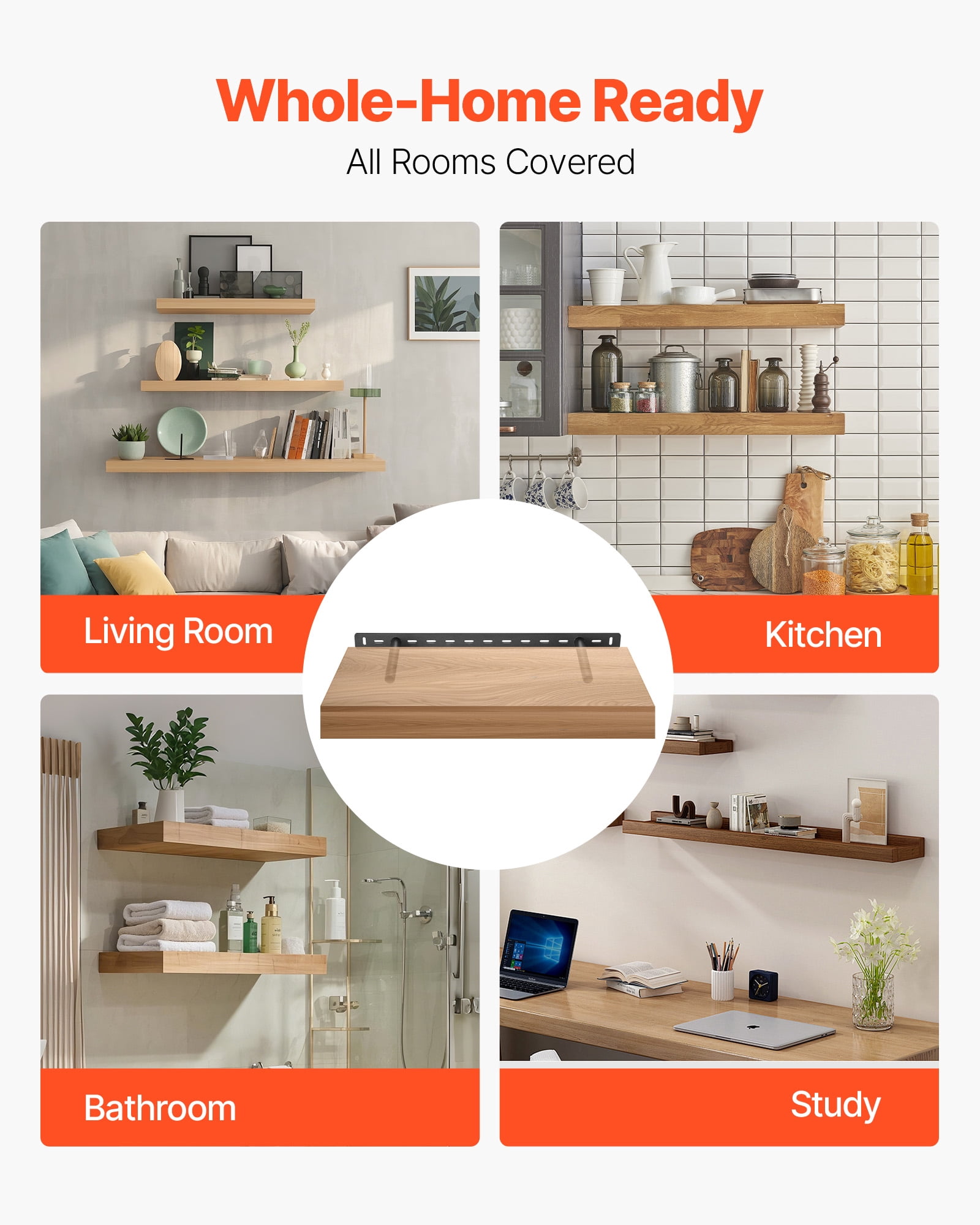 VEVOR Floating Shelf Brackets 2 Pcs, 150 lbs/68 kg Weight Capacity, 22x6.2x1.5 inch / 558.4x157.4x38.1 mm, Heavy Duty Hidden Shelf Brackets Support, Wall Mounting Invisible Floating Shelves Bracket