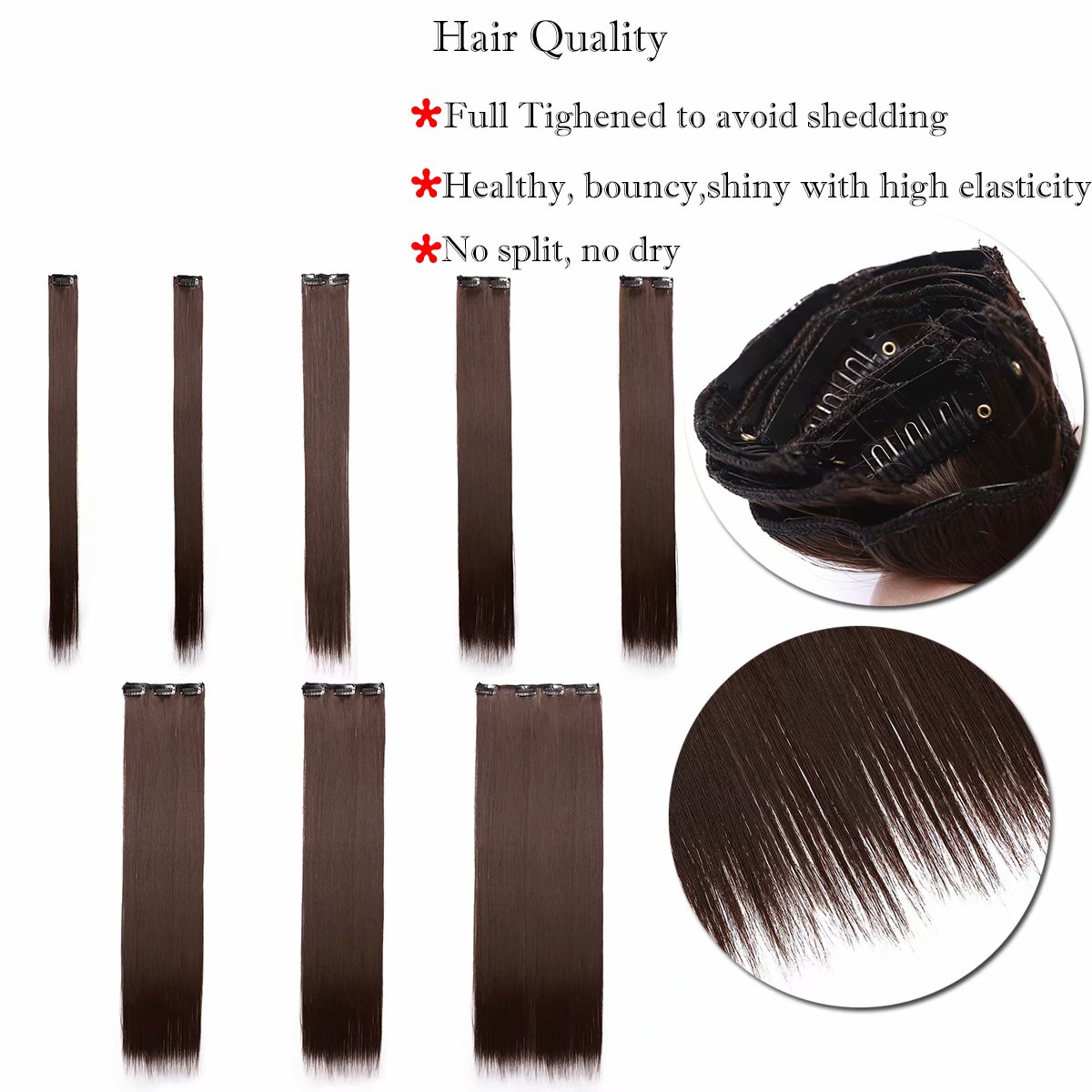 Benehair Clip in Hair Extensions Full Head Long Thick 8 Pieces Hair 18 Clips Curly Wavy Straight Hairpieces 100% Real Natural as Human Best Hair Set 17'' Curly Medium Brown - image 5 of 11