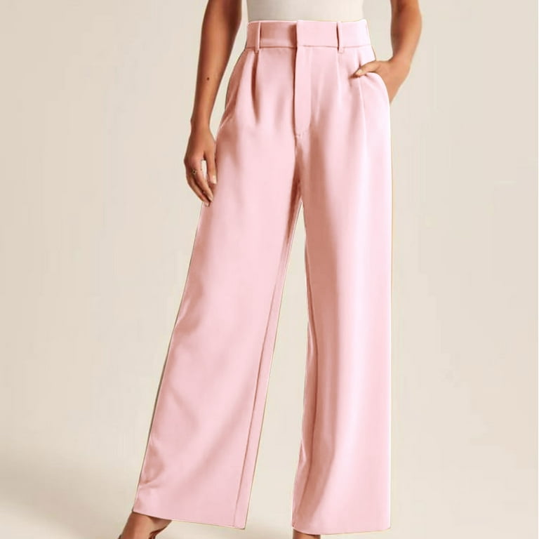 RYRJJ Plus Size Wide Leg Pants for Women Work Business Casual High Waisted  Dress Pants Comfy Flowy Trousers Office(Pink,S)