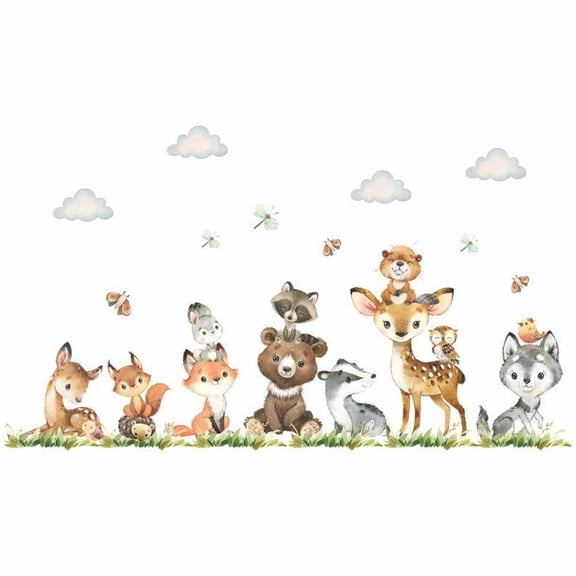 Jungle Animals Wall Decals Cartoon Giraffe Bear Rabbit Wall Stickers Peel and Stick Wall Art Decals for Kids Bedroom Living Room Nursery Playroom Classroom Wall Decor