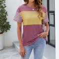thumbnail image 4 of Summer Women's Trendy Oversized Crewneck Color - Block Striped Shirts, 4 of 8