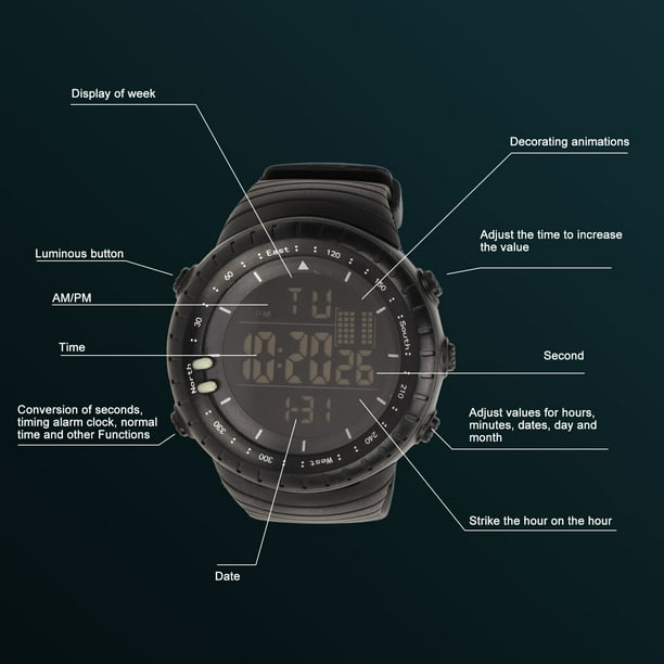 Electronic Sports Watch, Waterproof Night Light Large Screen Quick