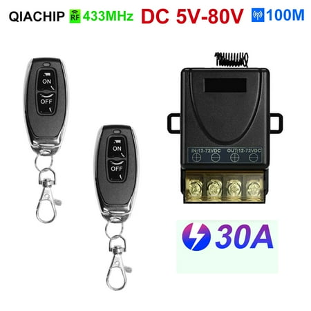 

433Mhz Wireless Remote Control Switch 30A DC 12V 5V 24V 48V 72V 80V RF Relay Receiver For Motors Water Pumps Lights Switch 1R 2T