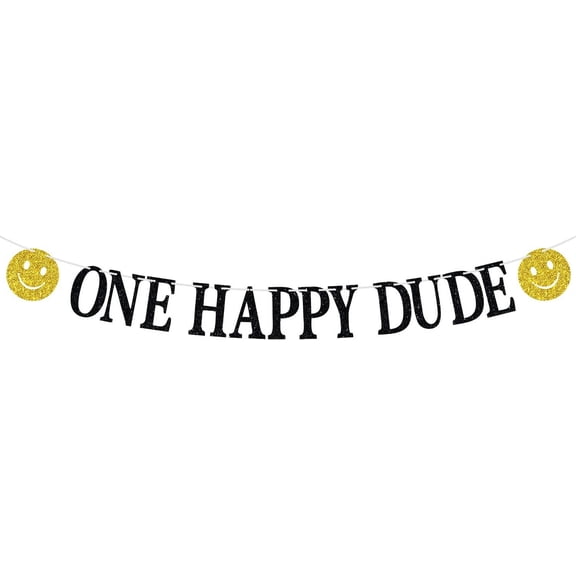 One Happy Dude Banner - Birthday Decoration for Kids, Hippie First Birth day Sign, Smiley Boy 1st Birthday Party Decoration Supplies
