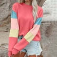 thumbnail image 4 of Women's Casual Long Sleeve Top Round Neck Contrast Color Stylish Daily Wear Street Fashion Entertainment Outfit Comfortable Loose Versatile Blouse, 4 of 8