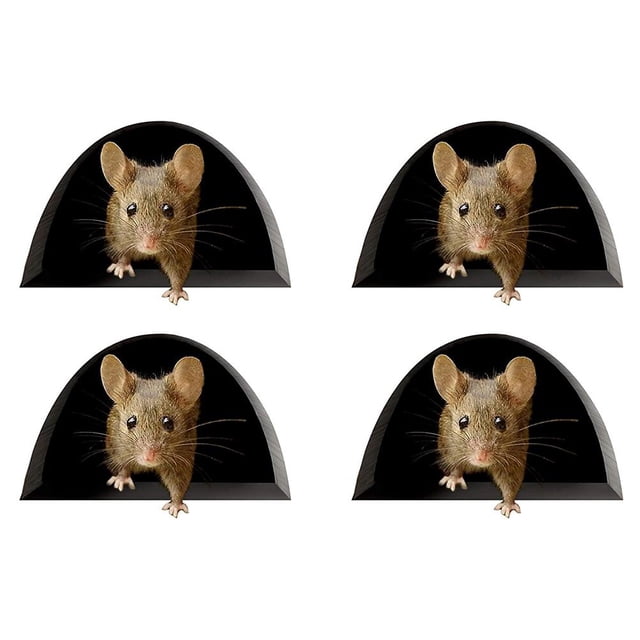 4 pegatinas de pared de vinilo 3D con forma de agujero de ratón para el hogar, dormitorio y sala de estar.