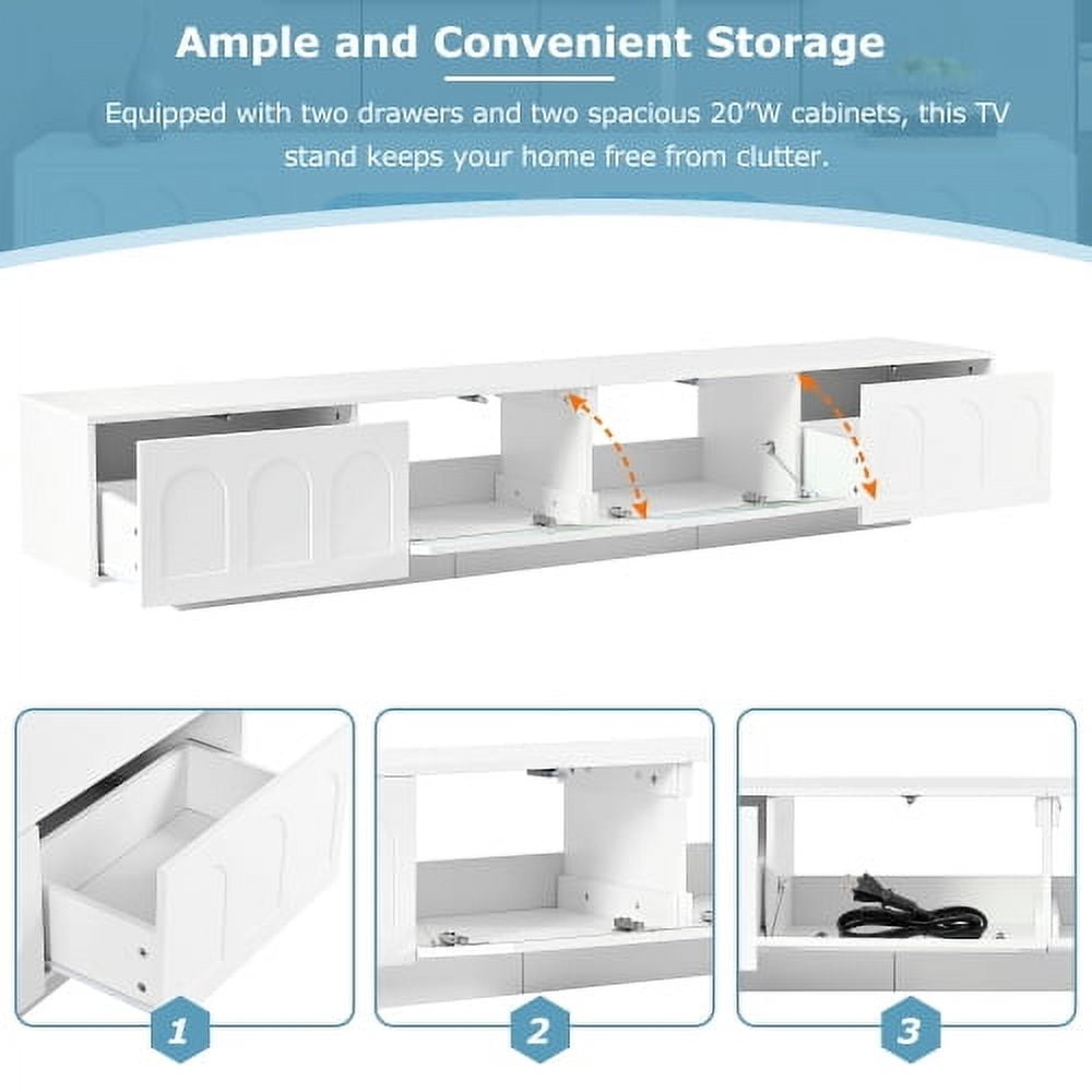 HICOMILA Large LED TV Stand for up to 95" TVs, Entertainment Center with 2 Storage Cabinet & 2 Deep Drawers for Living Room, White