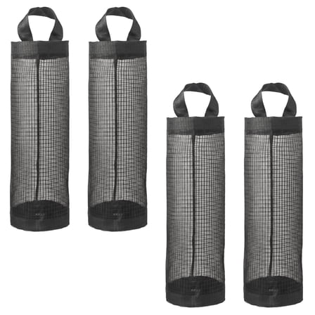4Pcs Hanging Mesh Trash Bag Dispenser, Foldable Grocery Bag Organizer for Recycling & Storage, Black