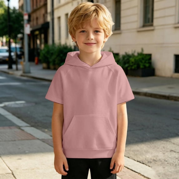 SUYIDA Kids Short Sleeve Hoodies Casual Lightweight Sweatshirt with Pocket Back to School for Boys Girls Everyday Play Comfortable Hoodie