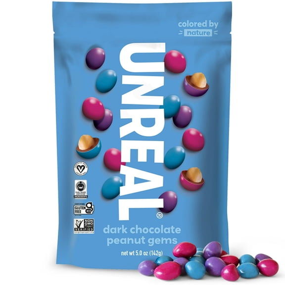 UNREAL Dark Chocolate Covered Peanut Gems Candy, 5oz (4 Pack)
