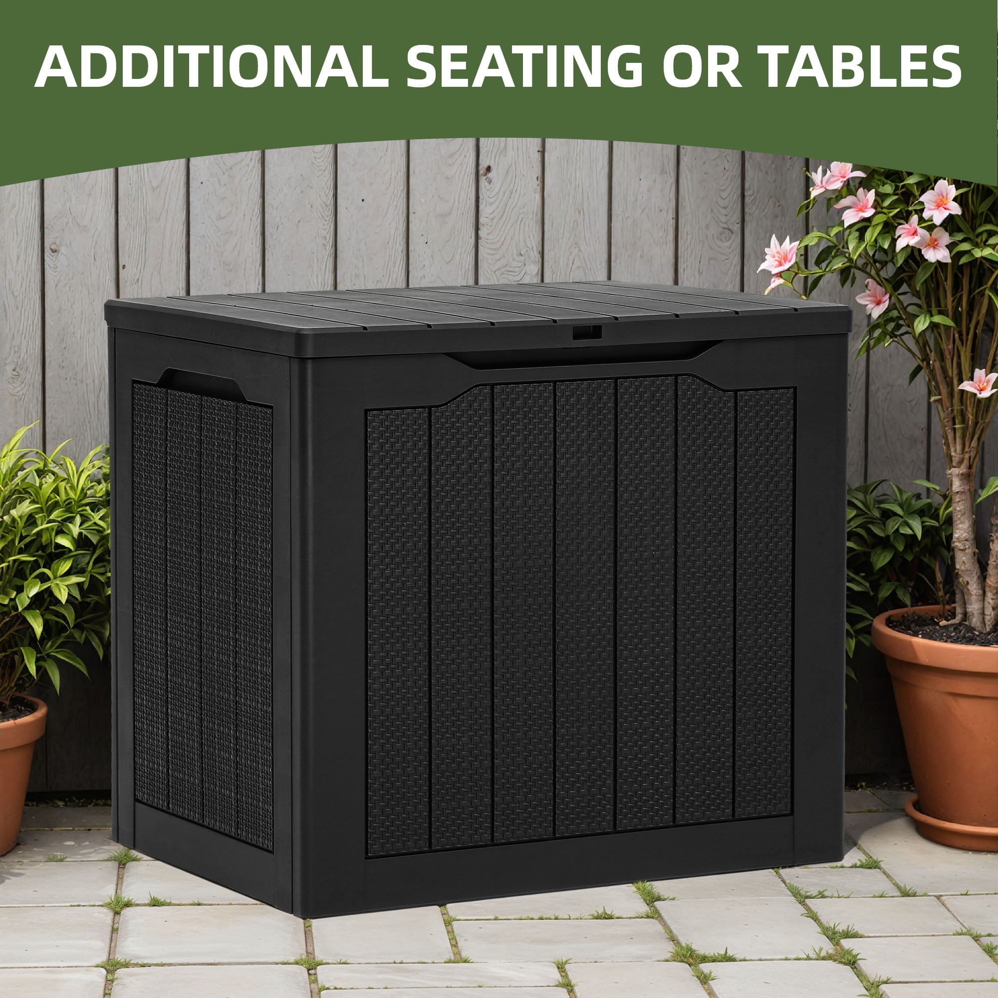Uforic 30 Gallon Outdoor Resin Deck Box, Weatherproof Rattan Storage Box, Lockable, Black