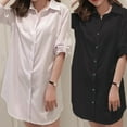 thumbnail image 7 of Women Girl Fashion White Black Long Sleeve V Neckline Slim Shirt Oversize Dress, 7 of 7