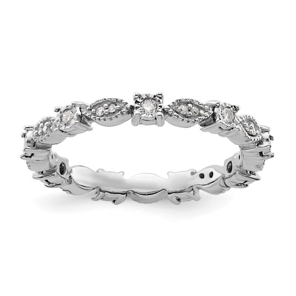 Auriga Fine Jewelry 925 Sterling Silver Polished Diamond Ring for Women Size 8