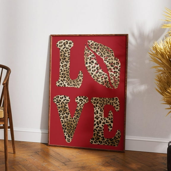 PosterArt Love Leopard Poster, Red Animal Print Wall Art, Trendy Modern Home Decor, 8x12 UNFRAMED