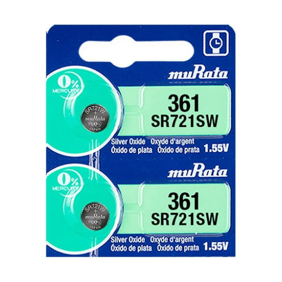 Murata 361 Battery 1.55V Silver Oxide Watch Button Cell (2 Batteries)