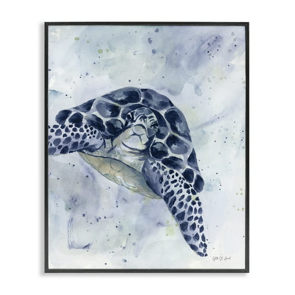 Stupell Industries Swimming Blue Turtle Animals & Insects Painting Black Framed Art Print Wall Art, 11 x 14