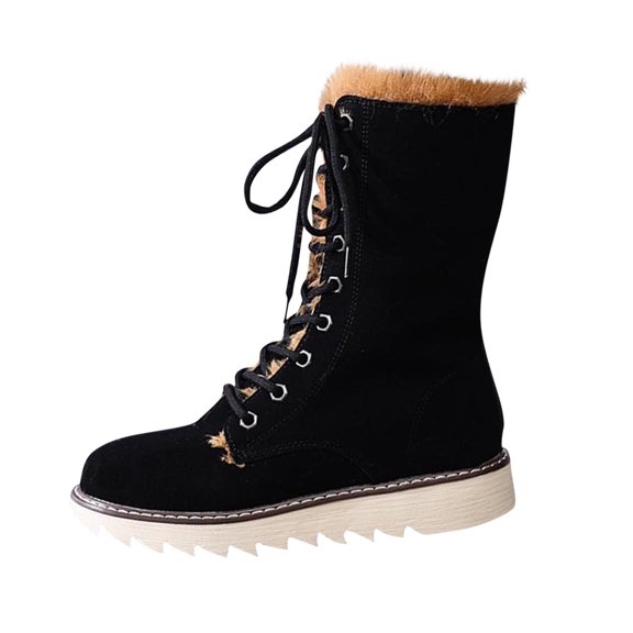 Black Women'S Thick Soled Lace Up Snow Boots Height Increasing For Fall And Winter Comfort Ideal For Outdoor Activities And Daily Use