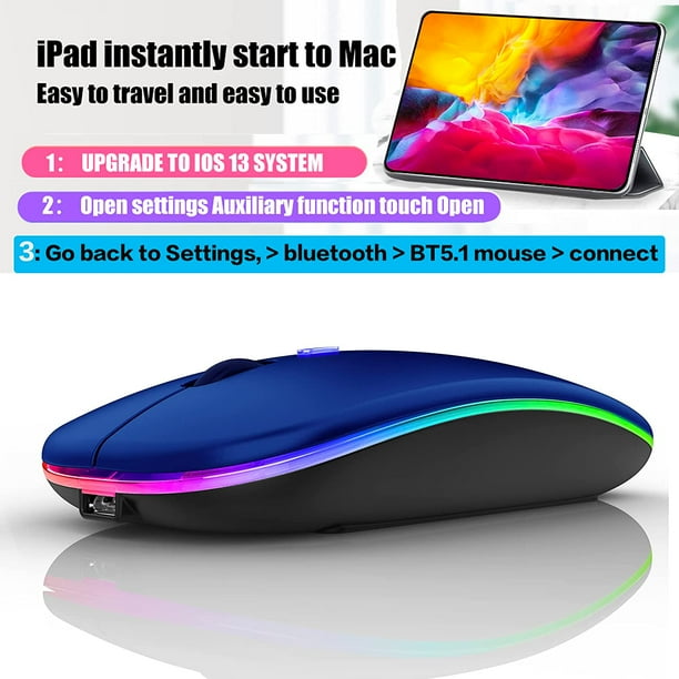 Raton inalambrico Bluetooth recargable para iPad Pro iPad Air MacBook pro MacBook Air Mac portatil Chromebook Windows HP PC DELL computadora de escritorio raton LED azul JM raton Bodega Aurrera en