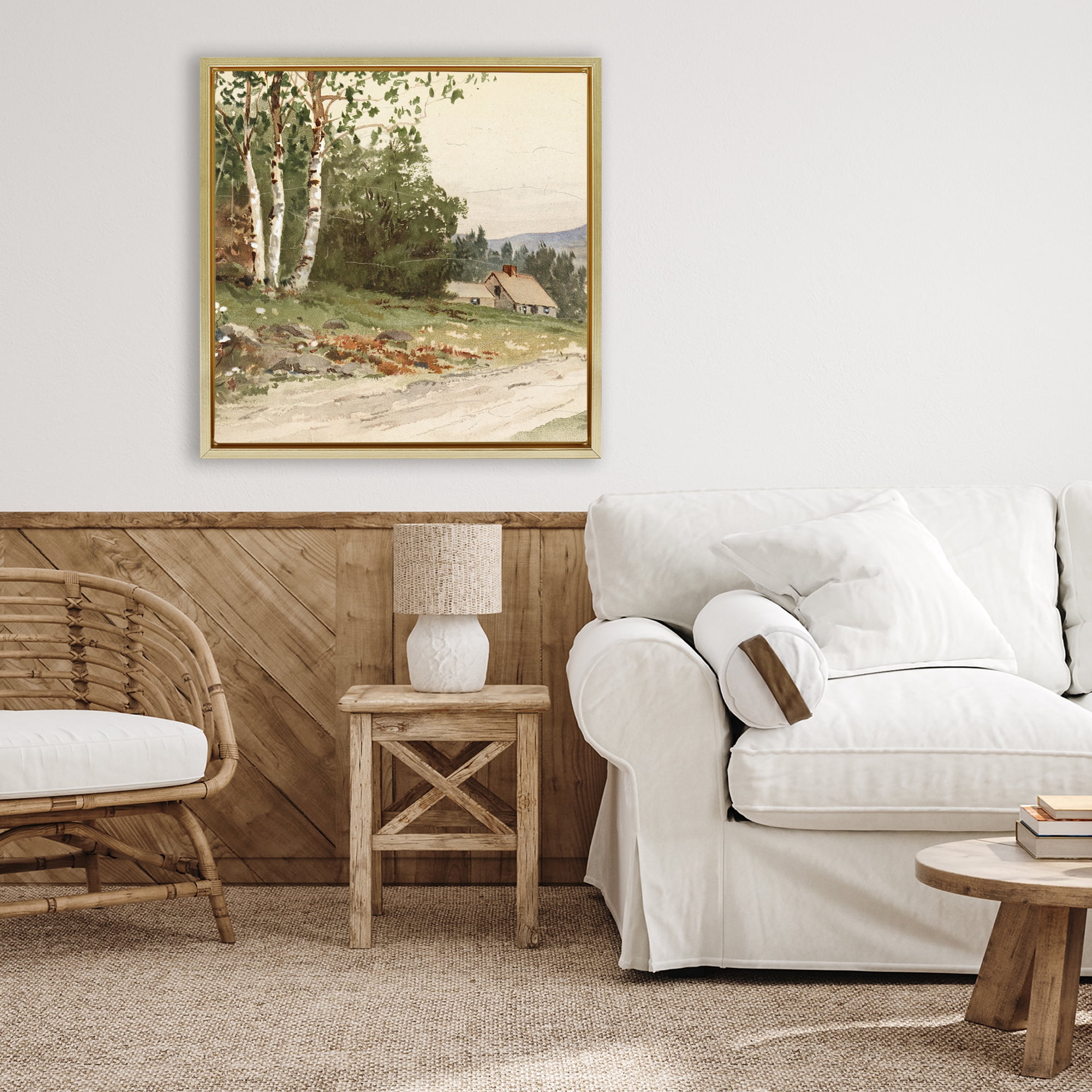 Stupell Industries Farm House Dirt Road Gold Framed Floater Canvas Wall Art, design by Lula Bijoux & co.