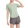 thumbnail image 2 of Maqroz Basic Crew Neck Short Sleeve Athletic T-Shirt Women Solid Color Slim Top Soft Quick Dry Summer Sporty Casual Comfy Daily Wear, 2 of 5