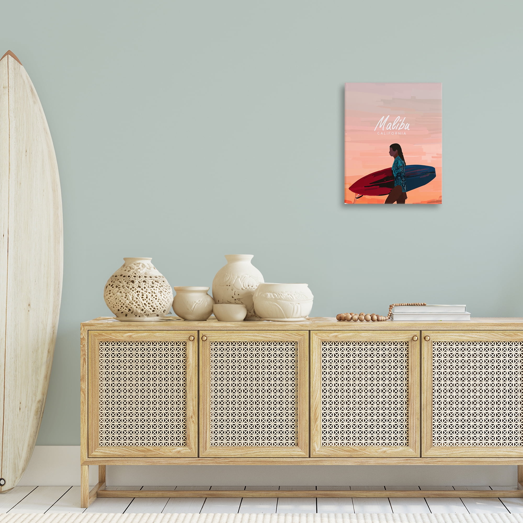 Stupell Industries Malibu Surfer Girl Sports Painting Wrapped Canvas Art Print Wall Art, 16 x 20