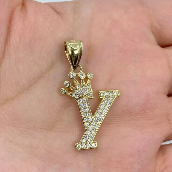 1Ct Round Lab Created Diamond Letter Crown Y Pendant 14k Yellow Gold Plated