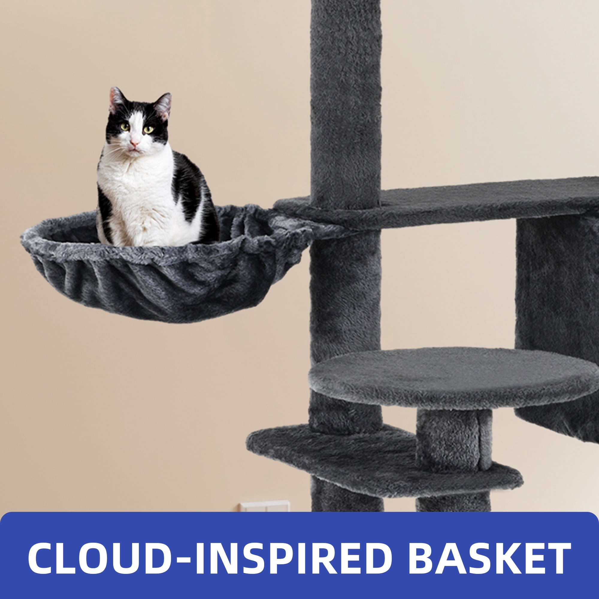 ModFusion Deluxe Multi-Level Cat Tree Tower with Scratching Posts, Hammock, and Condos - 70.8" Tall, Dark Gray